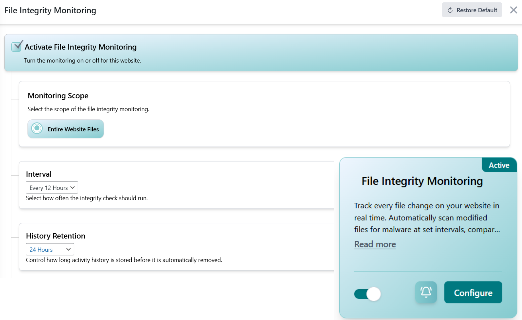 Files and Permissions scan flagging world-writable WordPress files and fixing them to safe defaults