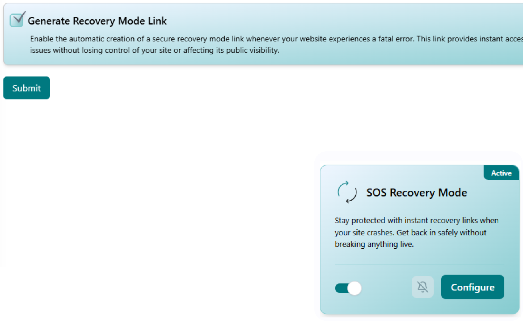 WP Tailwatch SOS Recovery Mode safe admin access link